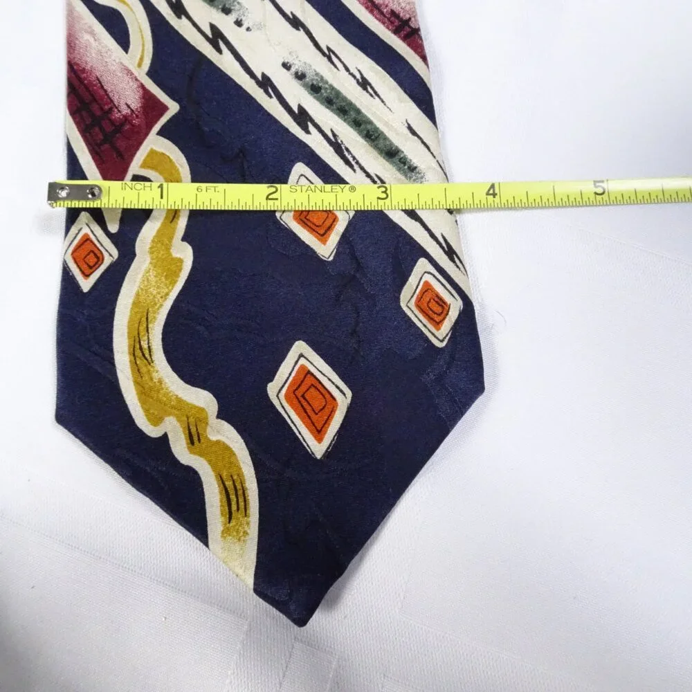 Burma Bibas Navy Multi-Color 100%‎ Silk Geometric Print Neck Tie